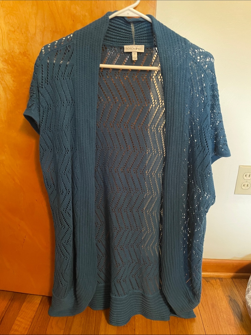 Fashion Bug Teal Open-Knit Short-Sleeve Cardigan